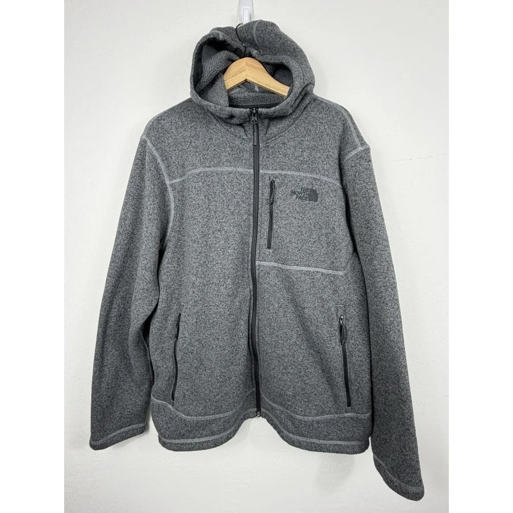 The North Face Full Zip Hooded Fleece Jacket Gray Heather Sherpa Lined Men's XL